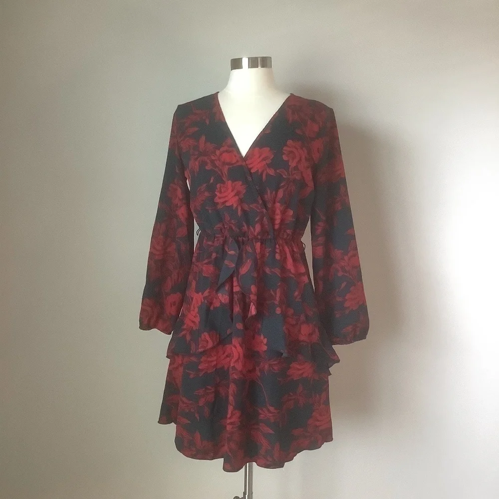 NEW Women Dress V Neck Floral Mini Party Dress M - Picture 5 of 14